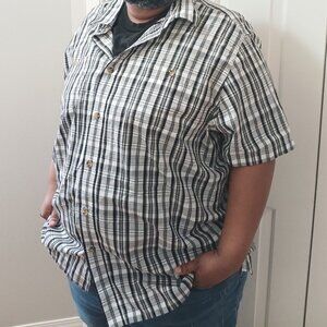 Mens 3XL Big & Tall Plaid Black and White Top